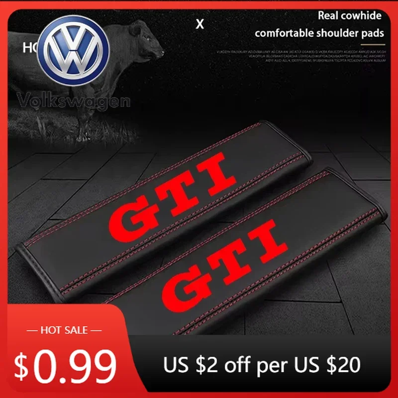 

2026 Hot VOLKSWAGEN 2Pcs Leather Seat Belt Shoulder Cover Protection Pads for VW Volkswagen GTI Polo CC Golf Passat Tiguan Touar