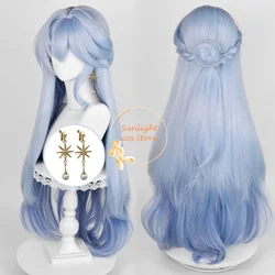 Robin Cosplay Wig 96cm Long Cruly Light Blue Mixed Gradient Wigs Heat Resistant Synthetic Hair Halloween Anime Wig + Wig Cap