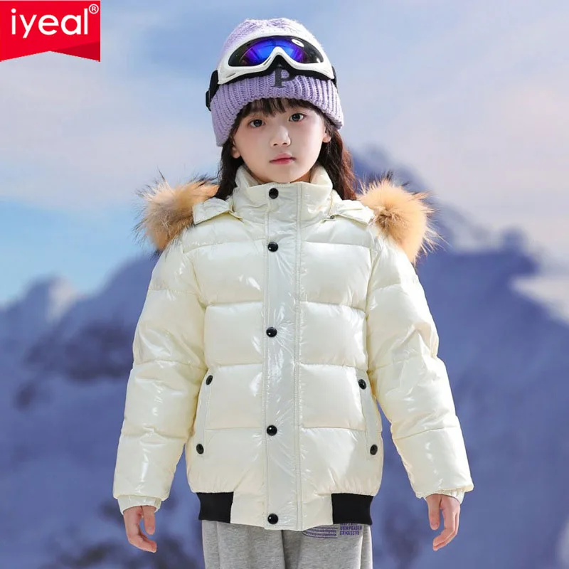 IYEAL   Kids Boys Girls Short Wash-Free White Duck Down Jacket Winter Fashion Thickened Hooded Coat Children's Down Jacket