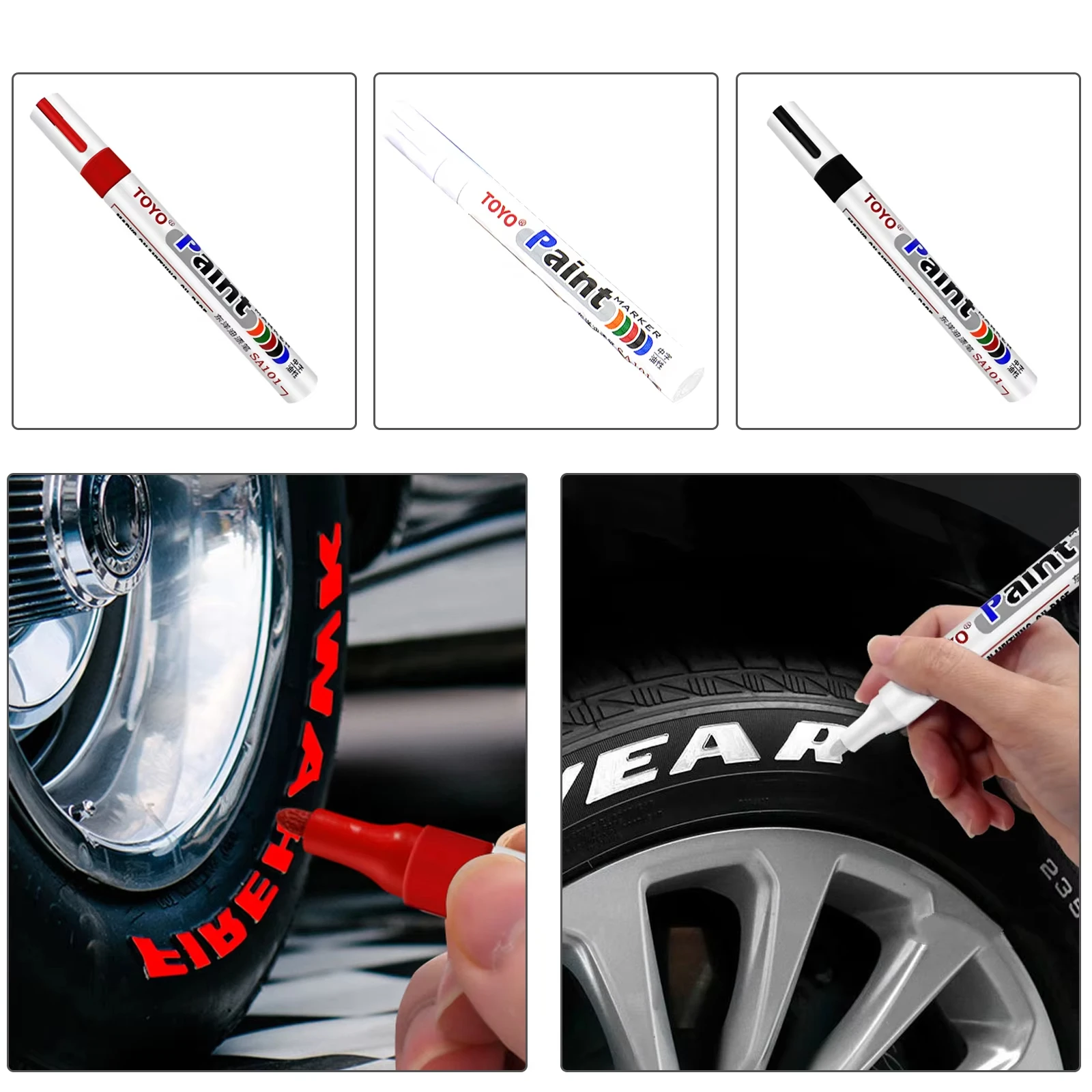 White Waterproof Auto Tire Paint Marker Pen Permanent Rubber Tyre Oily Mark Graffiti Touch up for Cars Wheels CD Metal view 3