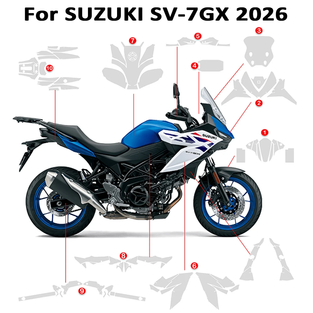 

Прозрачный защитный комплект PPF для мотоцикла от царапин для SUZUKI SV-7GX 2026, защитная пленка из ТПУ для кузова