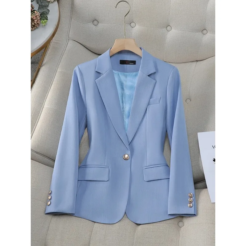 

Light Blue Women Suit Blazer Office Ladies Black Khaki Beige Single Breasted Female Business Work Wear Formal Jacket Coat