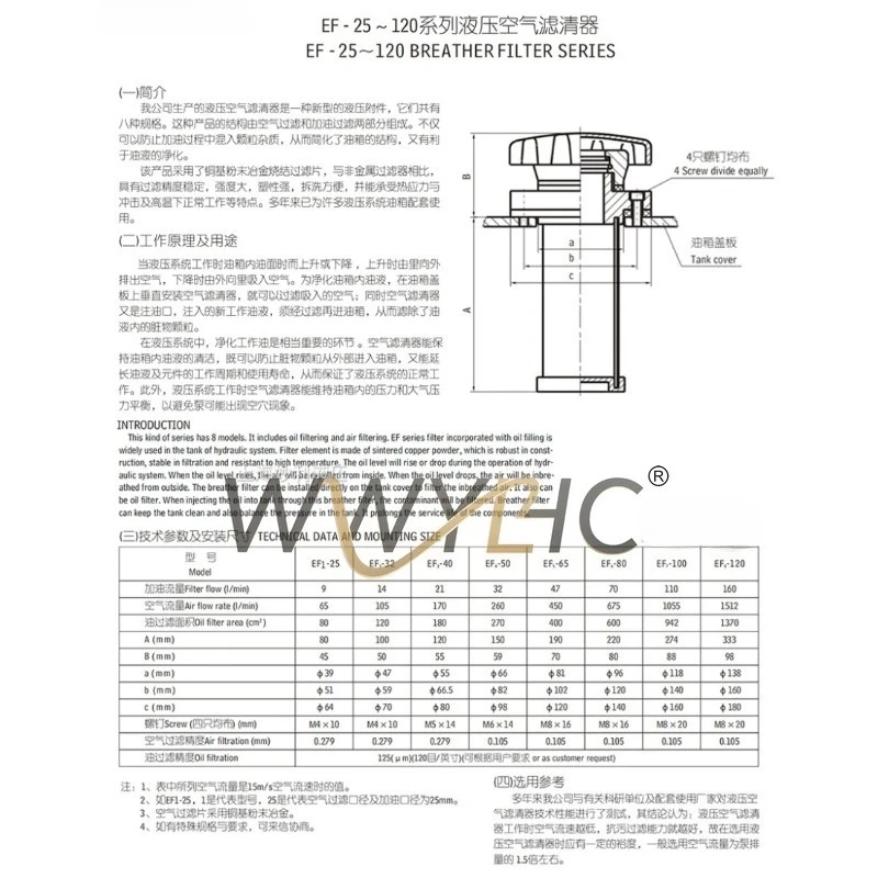 1PC EF1-25 EF2-32 EF3-40 EF4-50 EF5-65 EF6-80 EF7-100 EF8-120 Hydraulic Oil Tank Breather Filter Element - Standard Universal