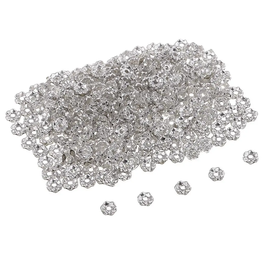 2 Pieces Silver Rhinestone Round Spacer Beads for DIY Bracelet Jewelry