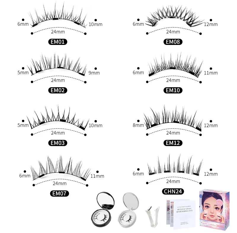 4pcs/1pair New 3 Magnetic False Eyelashes Easy To Wear Natural Soft Quantum Magnet Eye Makeup Tool With Applicater Glue Free