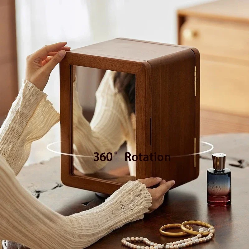 Wooden Jewelry Box Rotating Base Ring Holder Organizers Storage Necklace Display Stand Jewelry Case Watch Storage Wedding Gifts