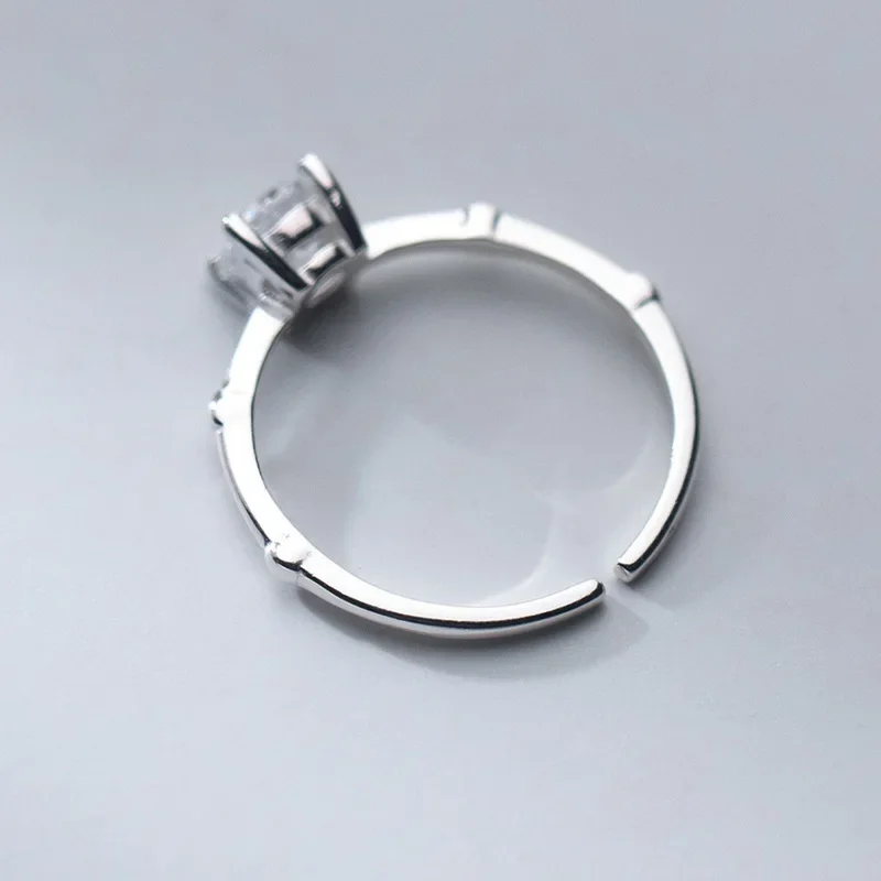 Real 925 Sterling Silver Single Round Zircon Opening Rings for Women Minimalist Classic Fine Jewelry Geometric Accessories image 5