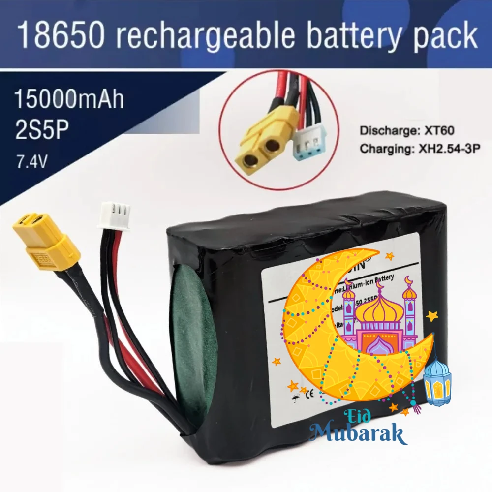 

Литий-ионный аккумулятор 2S5P 7.4V 15Ah 8.4V высокой емкости для БПЛА, различных радиоуправляемых самолетов и квадрокоптеров (разъемы XH2.54-5P, XT60)