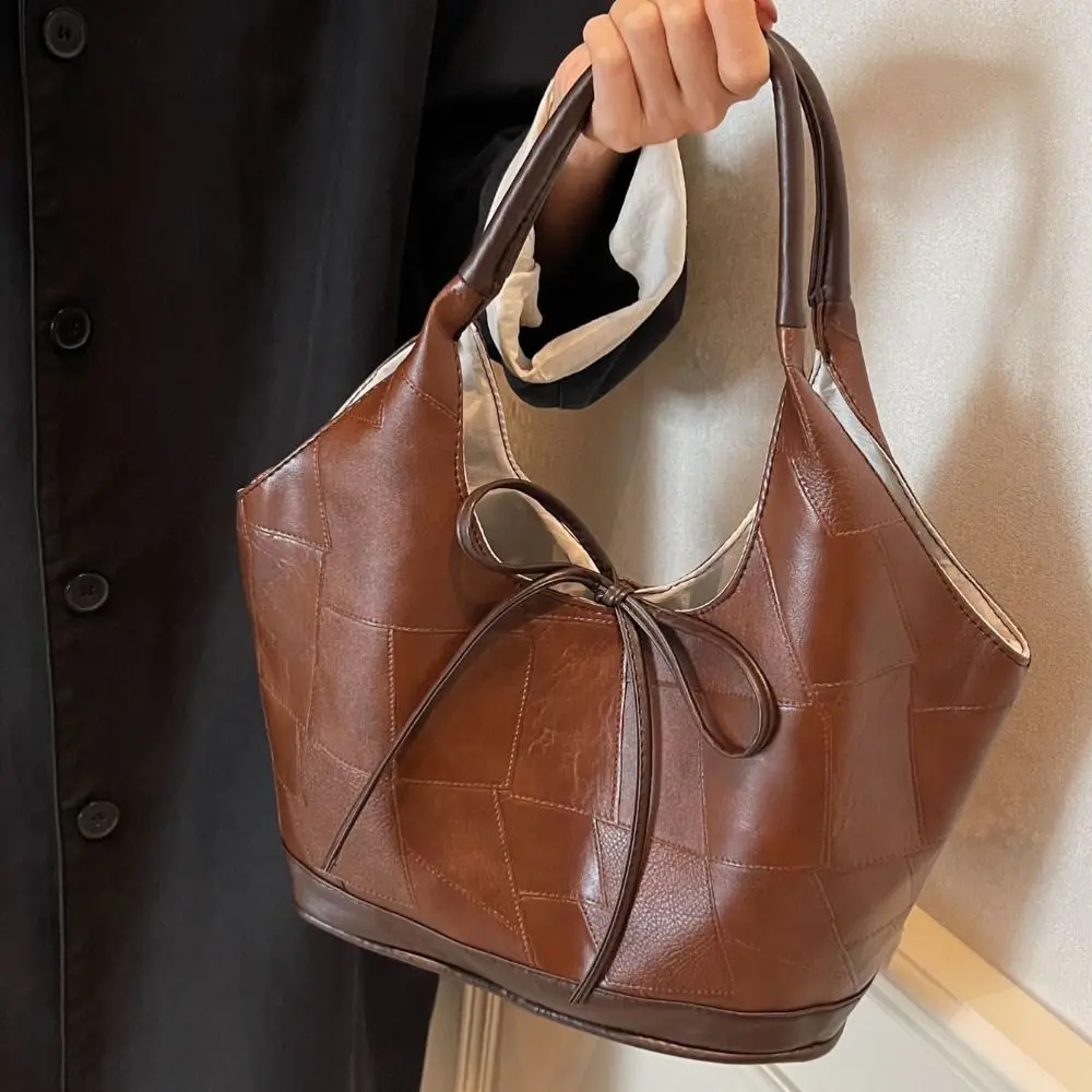 귀여운 PU 활 겨드랑이 가방 대용량 Y2k 숄더백 경량 휴대용 가죽 토트 백 여성 레이디 소녀