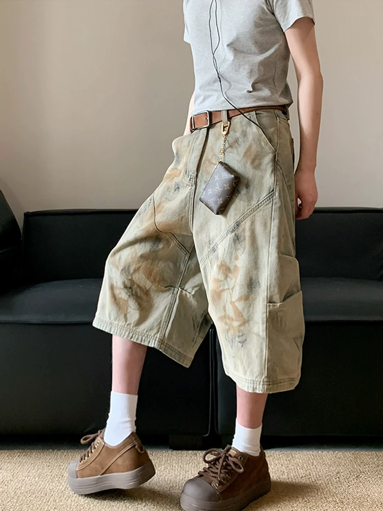 

Джинсы в стиле American High Street, широкие, с эффектом выцветания, для мужчин и женщин, повседневные, свободного кроя