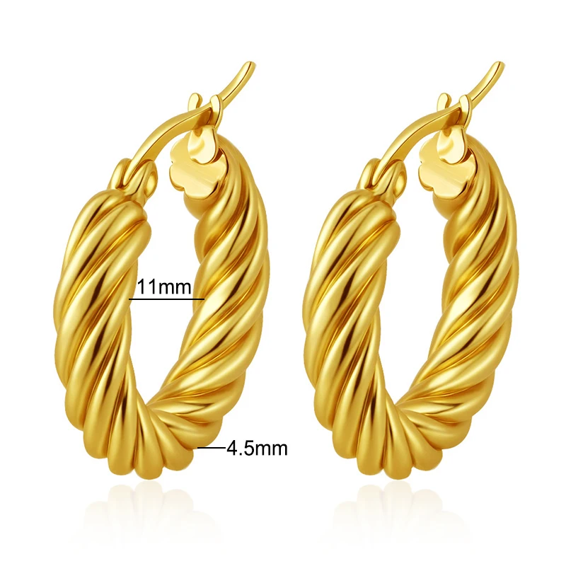 Classic Fashion Round Stainless Steel Twist Hoop Earrings For Women 4.5mm Thick Ear Buckle Gold Silver Color Earrings Jewelry - Image 4