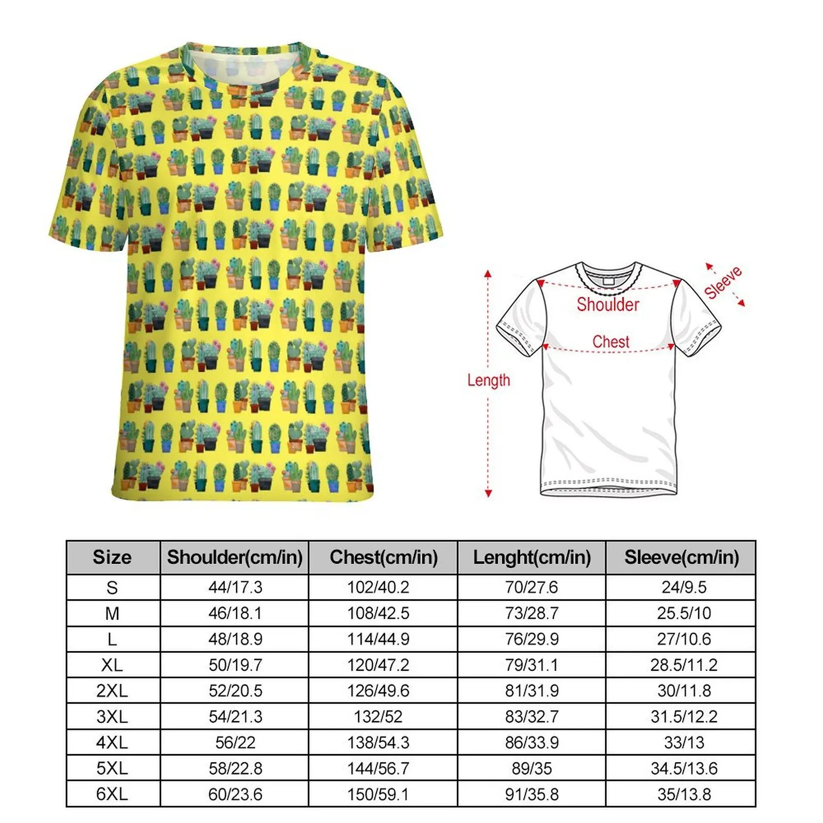 Plus Size T Shirt Summer Assorted Cactus T-Shirts Plants Print Aesthetic O Neck Tee Shirt Men Trendy Graphic Top Tees