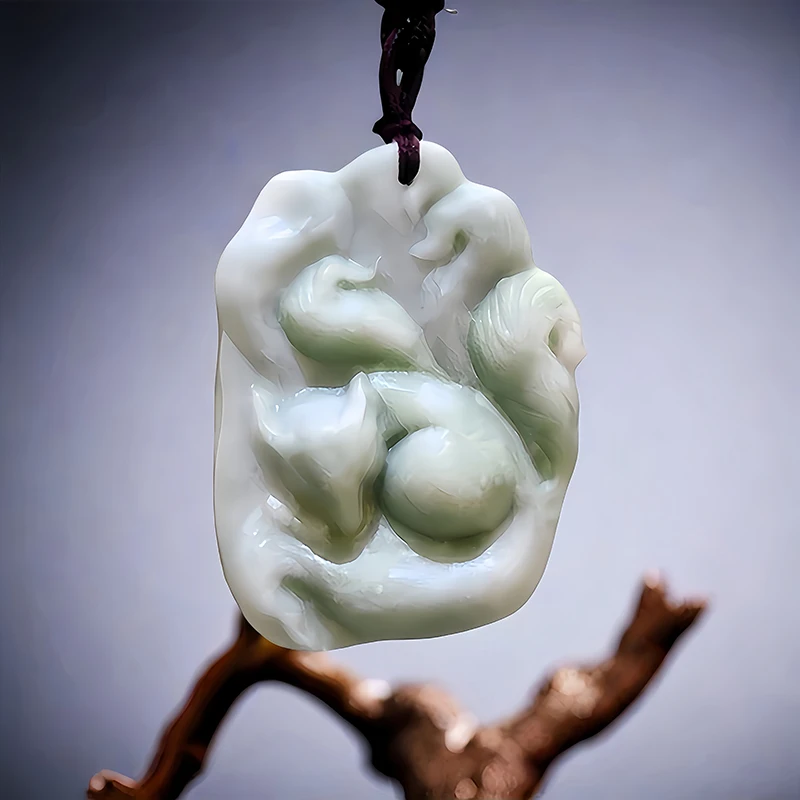 

Natural Real Jade Fox Pendant Necklace Charm Designer Gifts for Women Men Vintage Chinese Gemstones Talismans Carved Jewelry