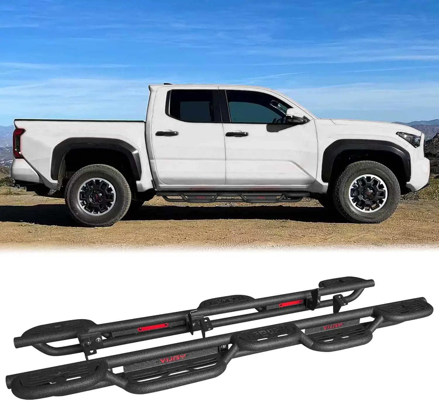 

Side Steps for 2024-2026 Toyota Tacoma Double/Crew Cab - Black Textured Steel, Stylish Design