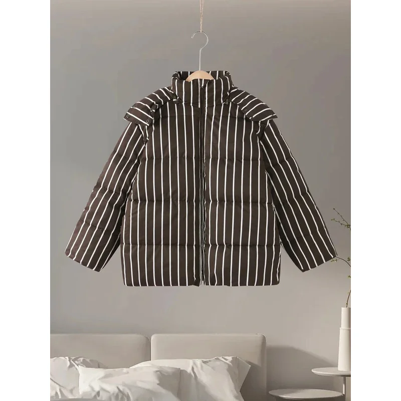 Shiny Down Jackets for Women, Stand Collar, Zipper Closure, Long Sleeves, Cotton Padded Coats, Outerwear for Ladies, Winter 2025