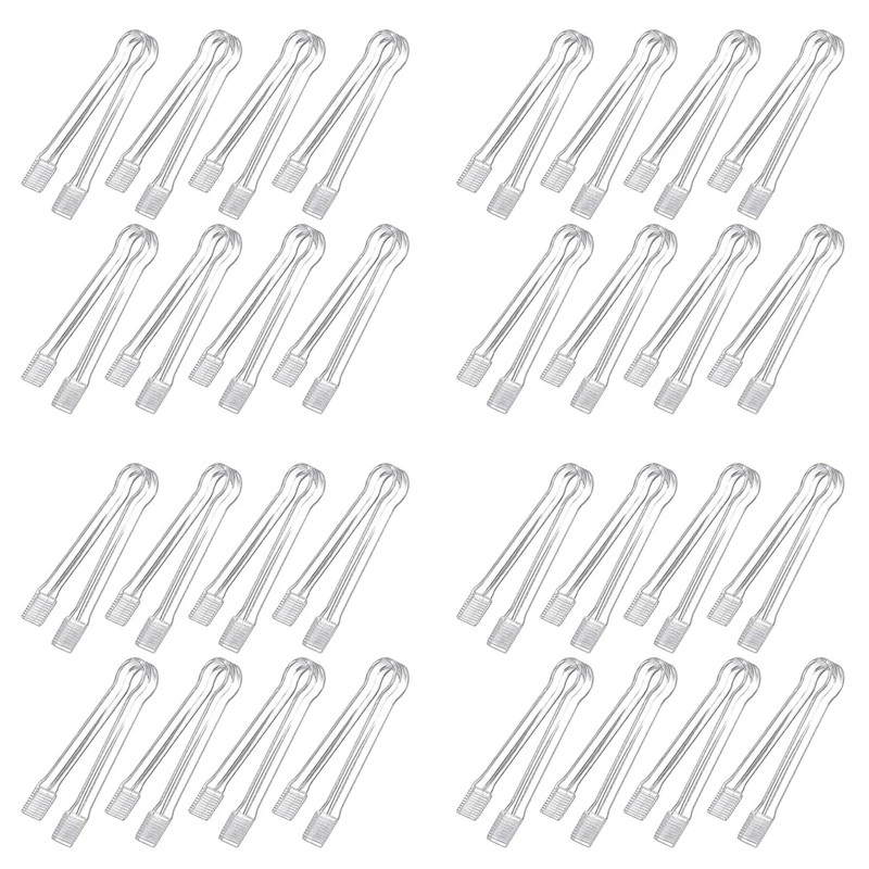 32 Pcs Plastic Buffet Serving Tongs Mini Serving Utensil Tongs Appetizers Tongs Clear Kitchen Tongs 6.3 Inch Small Ice