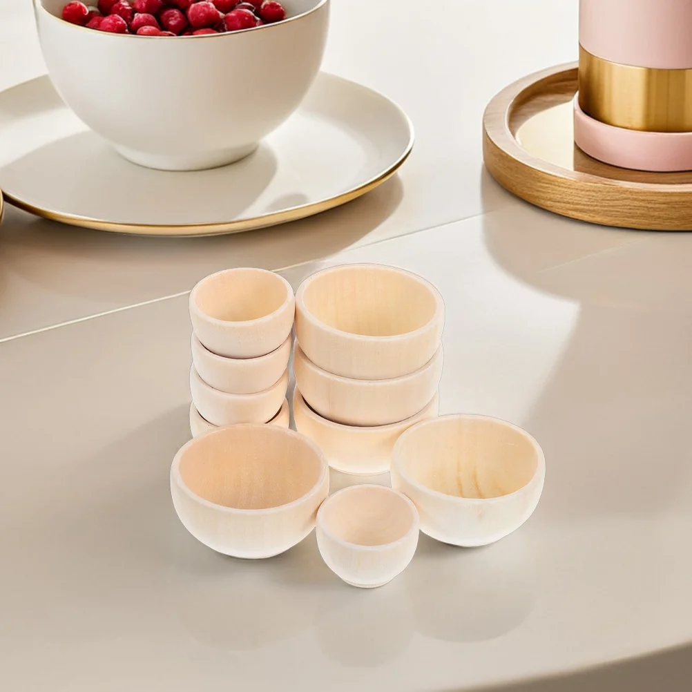 

20Pcs Blank Wood Pinch Bowls DIY Craft Kits for Unpainted Miniature Tableware Natural Wooden Bowls for Creative Home Decor Art