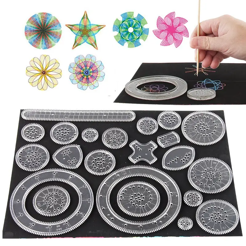 Rainbow Magic Scratch Paper & Spirograph Design Kit - 22Pcs Educational Art Craft Toys for Children Kids Pattern Learning