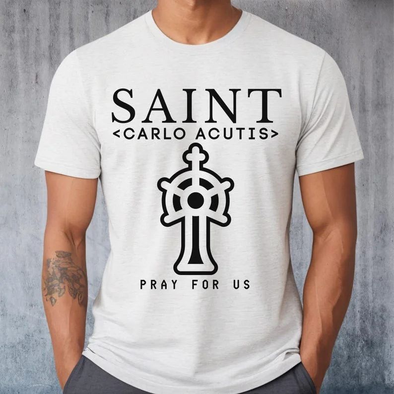 سان كارلو أكوتيس تي شيرت الألفية الكاثوليكية سانت الإنترنت حارس شخصية عادية جديدة بسيطة الشارع بلوزات على الموضة
