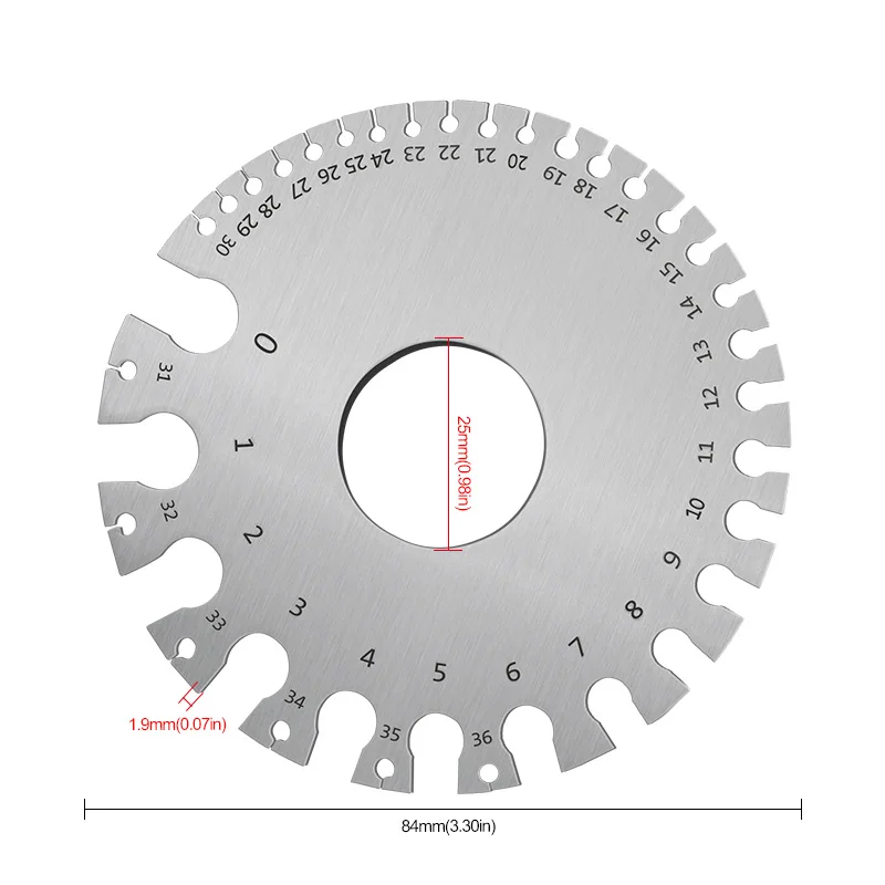 Stainless Steel 0-36 Center Finder Round AWG SWG Wire Gauge Thickness Ruler Gauge Diameter Measuring Sheet Measurer Tool