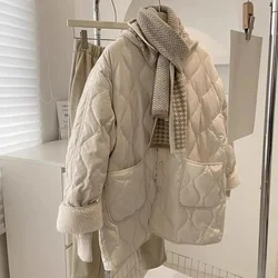 Jaqueta de algodão feminina, parka de emenda para senhoras, sobretudo feminino, casacos para inverno, temperamento na moda, novo, 2024