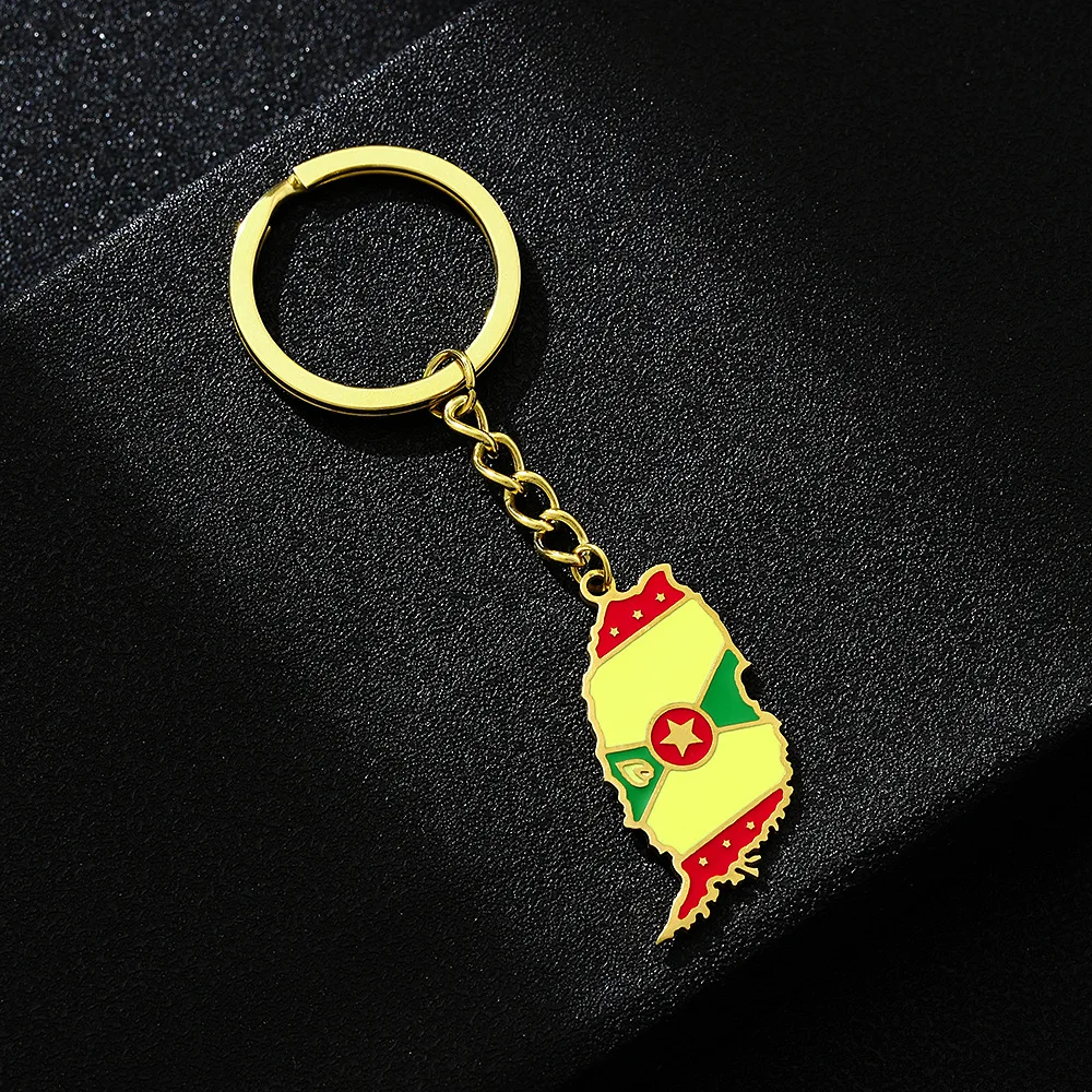 Europe and the United States hot-selling retro Grenada map flag keychain decoration men and women ethnic style versatile titaniu