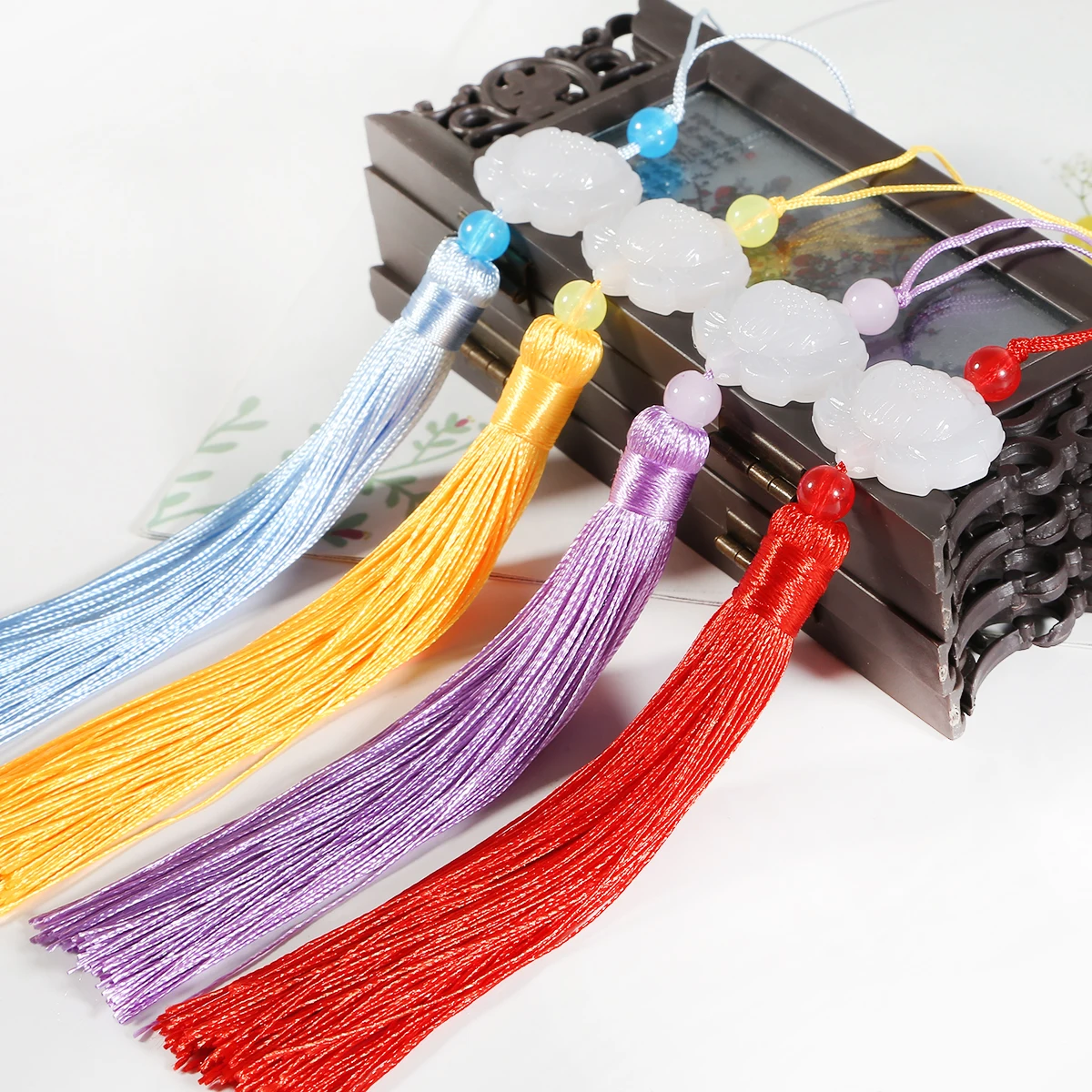 1Pc 27cm Length White Jade Lotus Vintage Silk Tassels Fringe For DIY Clothes Sewing Curtain Accessories Bag Keychain Decoration