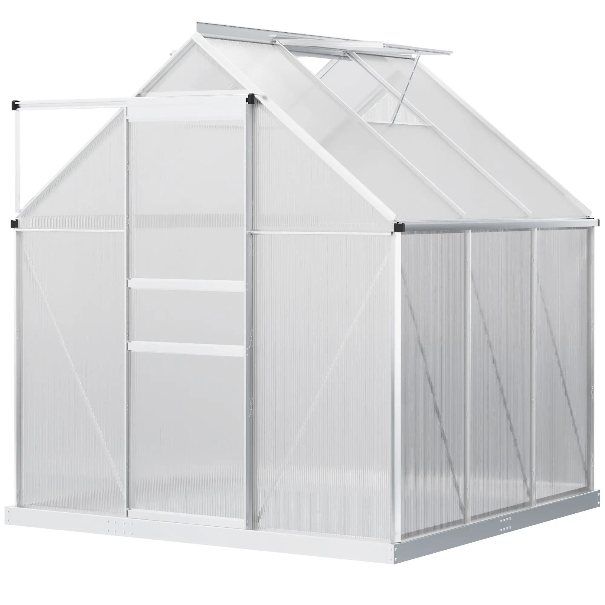 

Для теплицы Outsunny 6x6 футов с поликарбонатной, сверхмощной теплицей с регулируемым вентиляционным отверстием на крыше, дождевой желоб и раздвижной дверью, Si