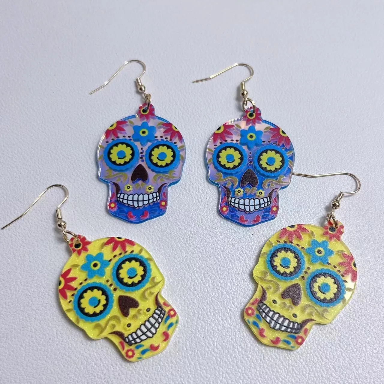 Sugar Skull Earrings for Women Acrylic Skull Drop & Dangle Earrings Gothic Punk Style No Plating Gift for Halloween Festiva