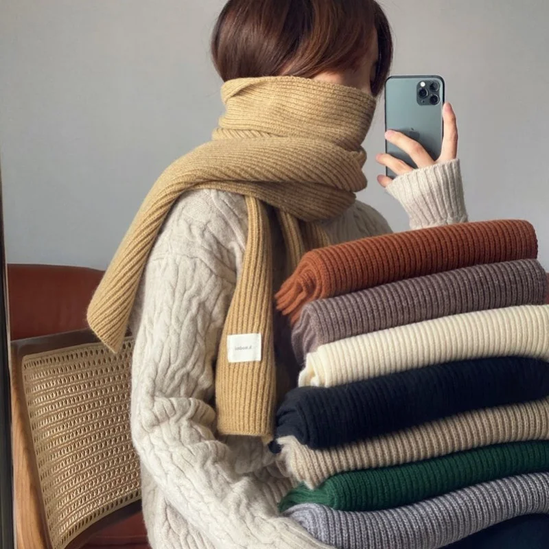 Warm Knitted Wool Soft Scarf Women Solid Korean Style Skinny Long Woolen Yarn Autumn Winter Travel Casual Neckechief Bufanda New