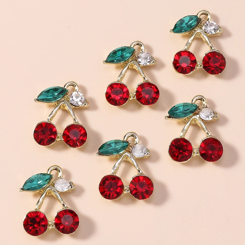 20 Stück 14 x 19 mm zarte Kristall-Frucht-Kirsch-Charms-Anhänger für Schmuckherstellung, Ohrringe, Halsketten, Armbänder, DIY-Bastelbedarf – Detail 6