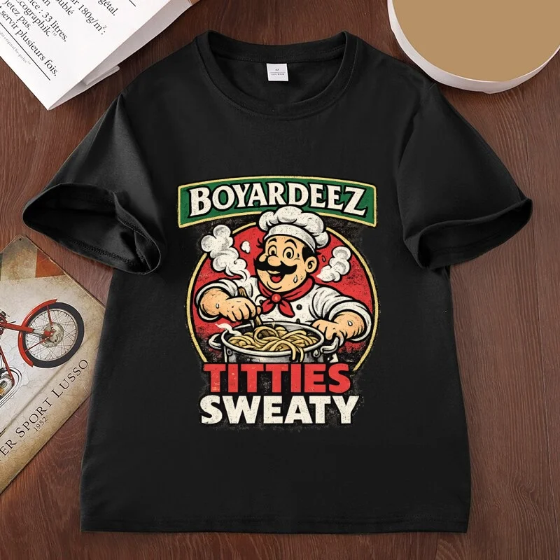 Boyardeez Titties Sweaty T-Shirt Funny Meme T Shirt Cotton Short Sleeve Graphic Tees Casual Printed Round Neck Tshirts Clothing