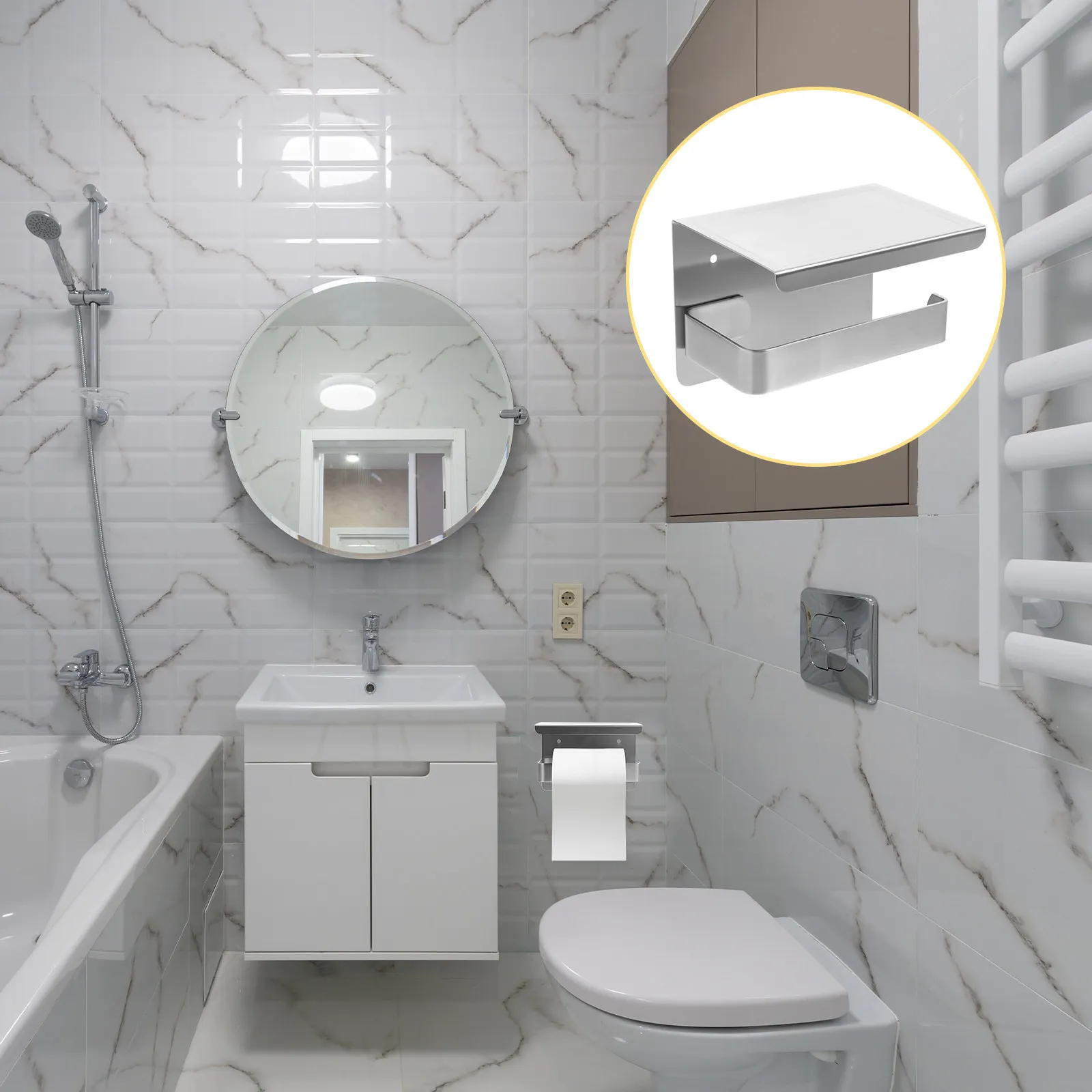 

Stainless Steel Toilet Paper Holder Wall Mounted Multipurpose Bathroom Storage Rack for Phones Wet Wipes Cigarettes Glasses
