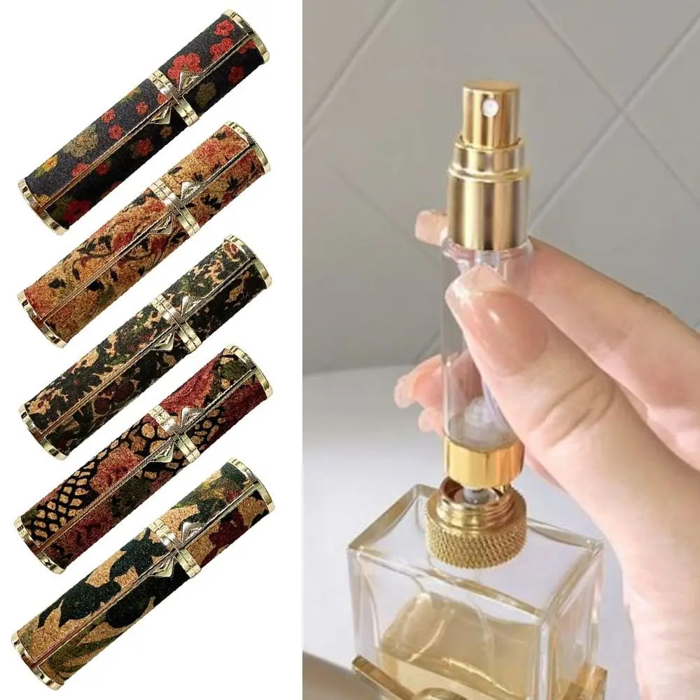 

Portable Leather Perfume Bottle Empty Refillable Parfume Atomizer Bottle Bottom Filling Flower Pattern Spray Bottle for Woman