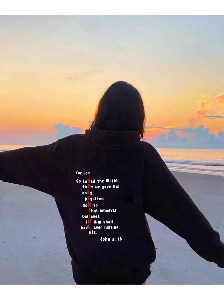 For God So Loved colored back print Hoodies Valentine Bible Verse Pocket Hooded Women Casual cotton Christian Tumblr Hoodie