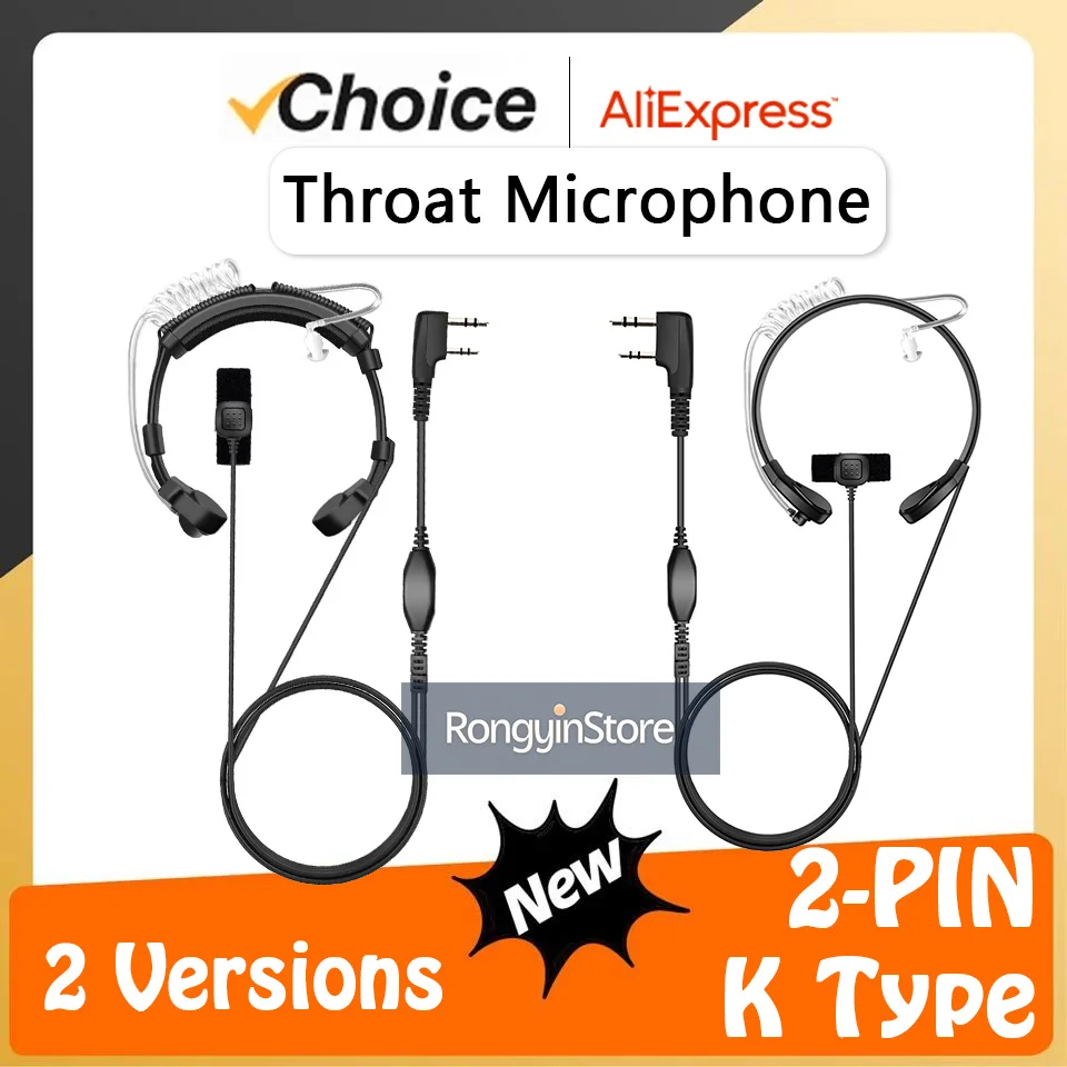 

Walkie Talkie Throat Vibration Mic Telescopic Tactical Headphone Headset Microphone 2 Pin K Type Plug for Walkie Talkie Radios