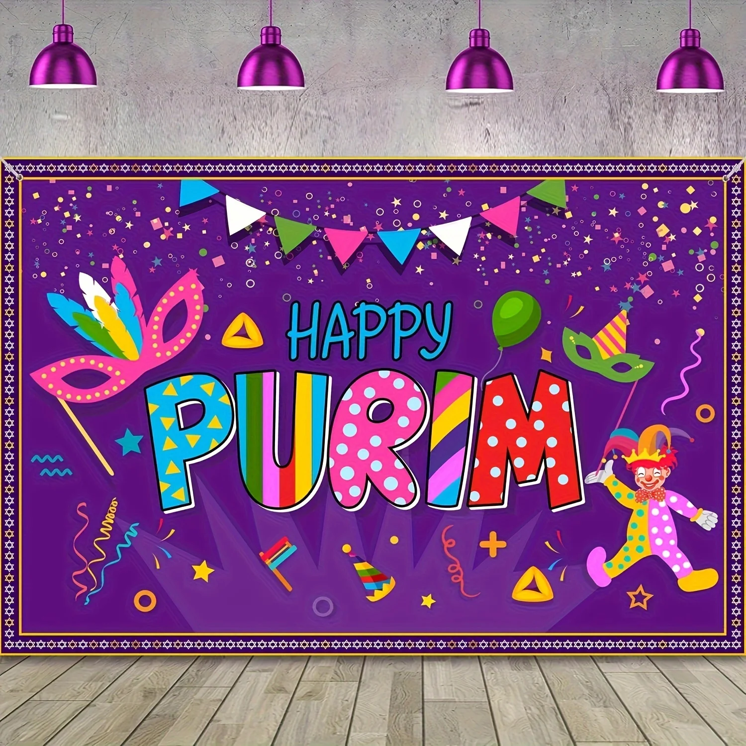Large Happy Purim Banner, Purim Decorations Backdrop, Colorful Purim Photo Backdrop, Purim Backdrop Party Indoor Outdoor Photogr