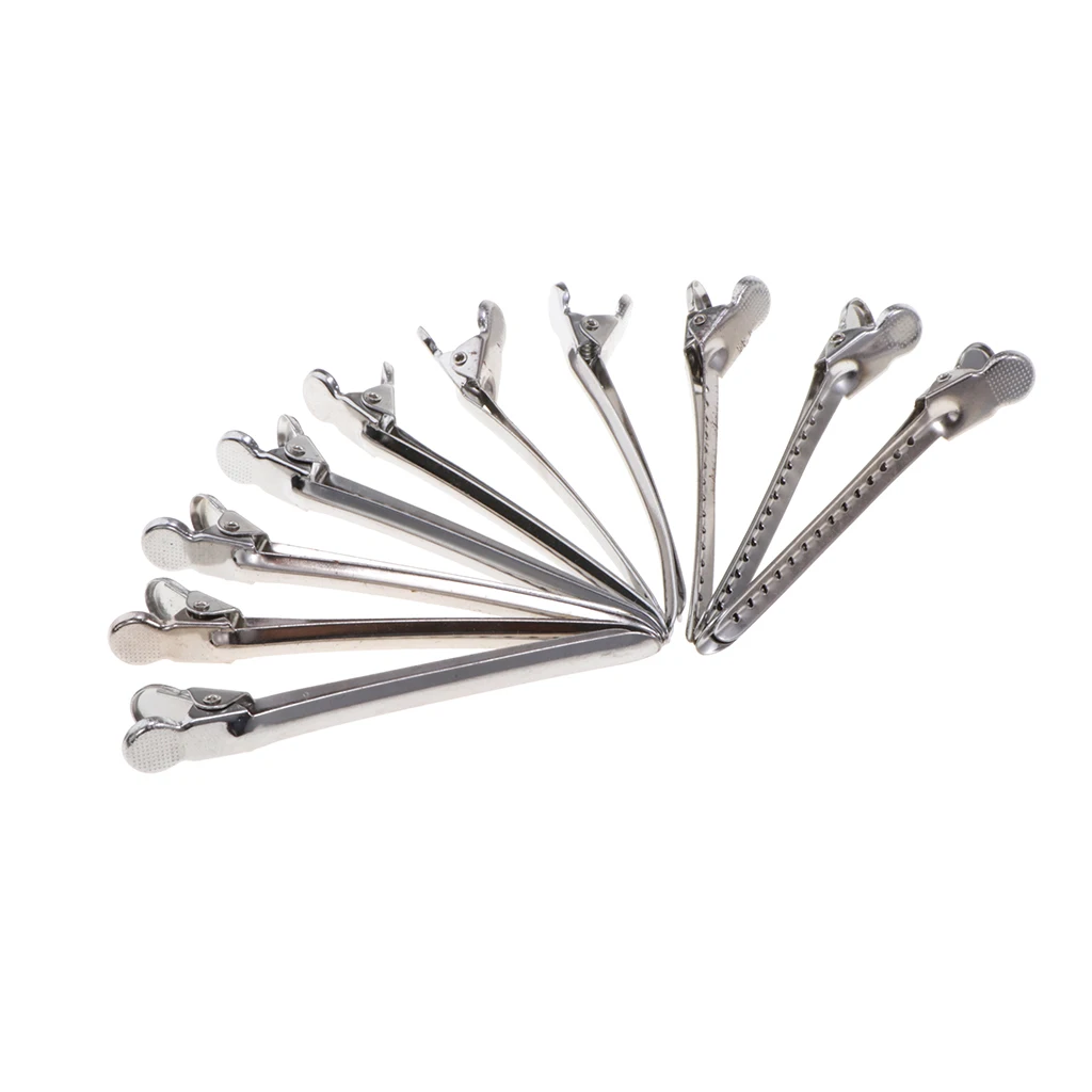 3.5 Inches Duckbill Hair Clips Metal Alligator Curl Clips Sectioning Clips with Holes (10 Pieces)