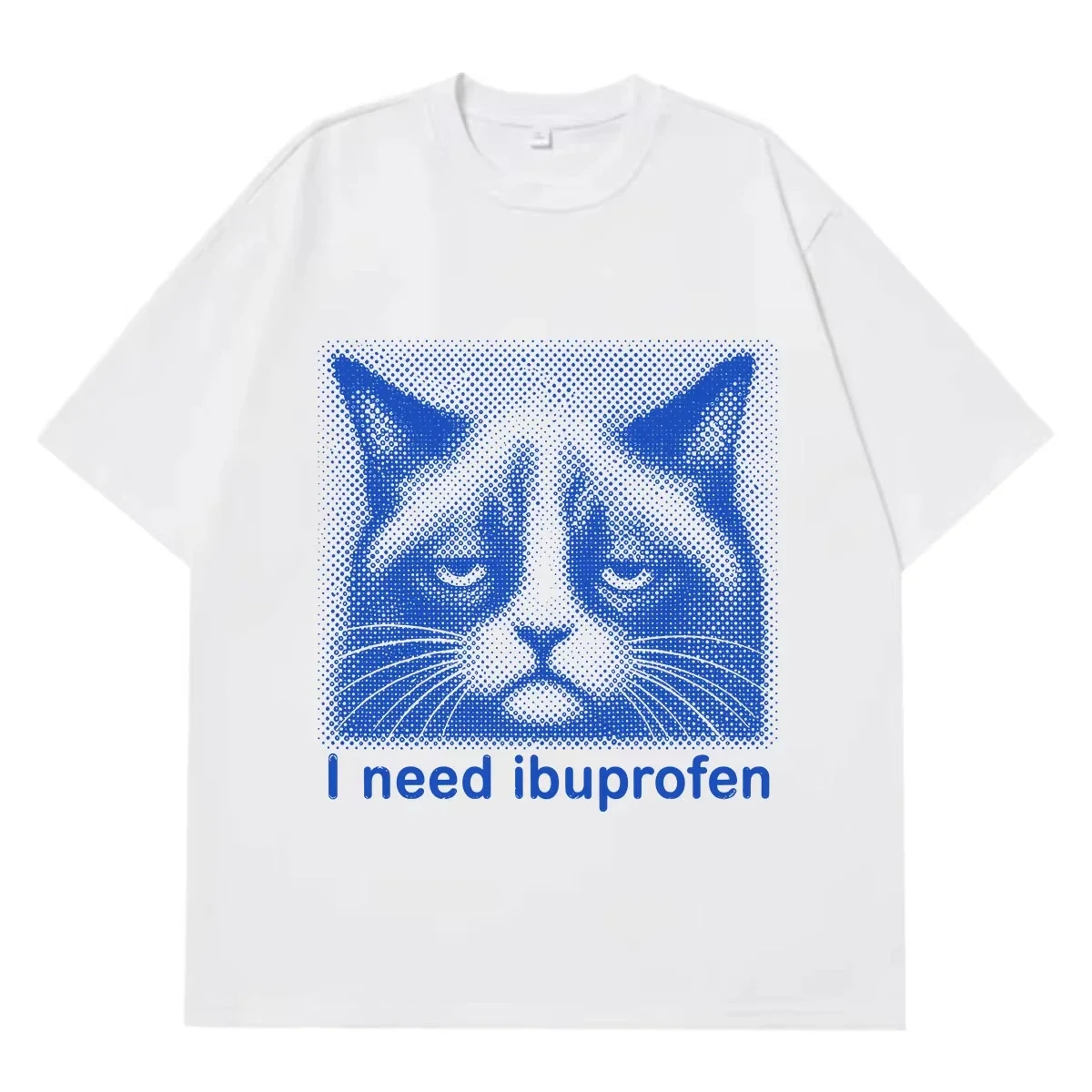 I Need Ibuprofen Funny Cat Meme T-sh Wome Women Vintage Fashion T-shirt Short-sleeved Loose CasualT-shirts