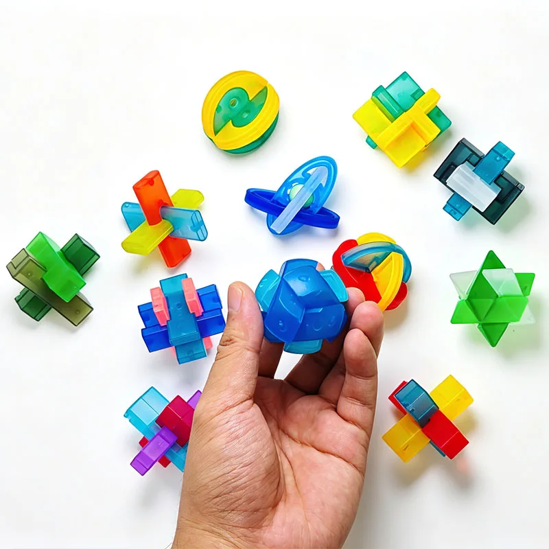 12PCS Transparent Luban Lock Interlocking Plastic Brain Teaser Puzzles For Kids & Adults Mind Challenge Educational Toys Gifts