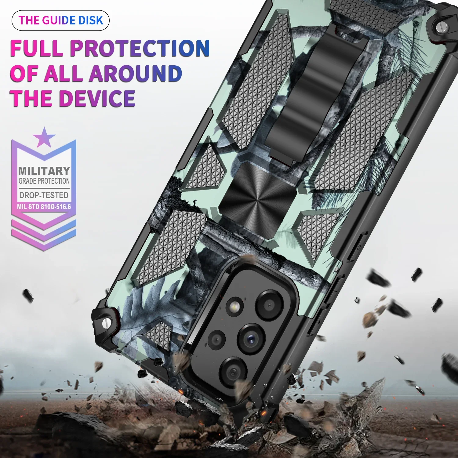 Camouflage Shockproof Phone Case For Samsung Galaxy A13 A04S A14  A54 A15 A55 5G TPU Frame Hard Plastic Kickstand Back Cover