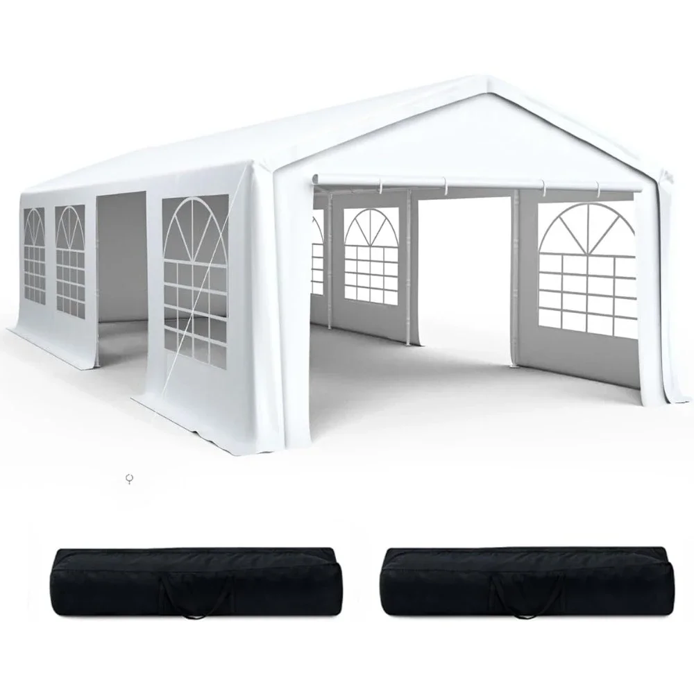 

Party Tent Outdoor Heavy Duty Gazebo Wedding Tent White Canopy Carport with 8 Removable Sidewall Windows & Storage Bags