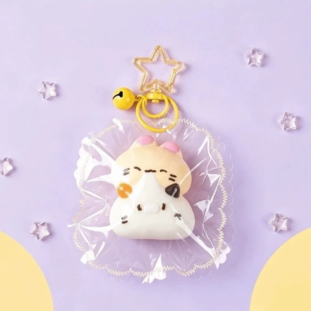 Sweet Kitty Cat Shape Squeeze Keychain Food-Grade Silicone Edge-Stitching Style Squishy Pendant Soft Fidget Bag Decoration