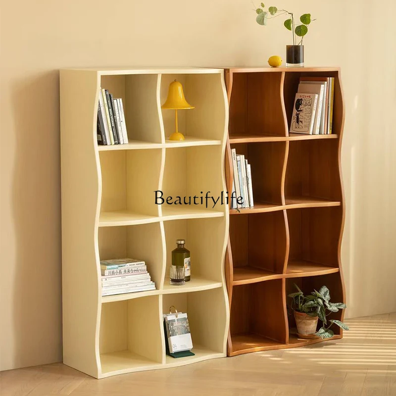 Nordic medieval cream wind partition cabinet multi-layer lattice bookshelf all solid wood shelf