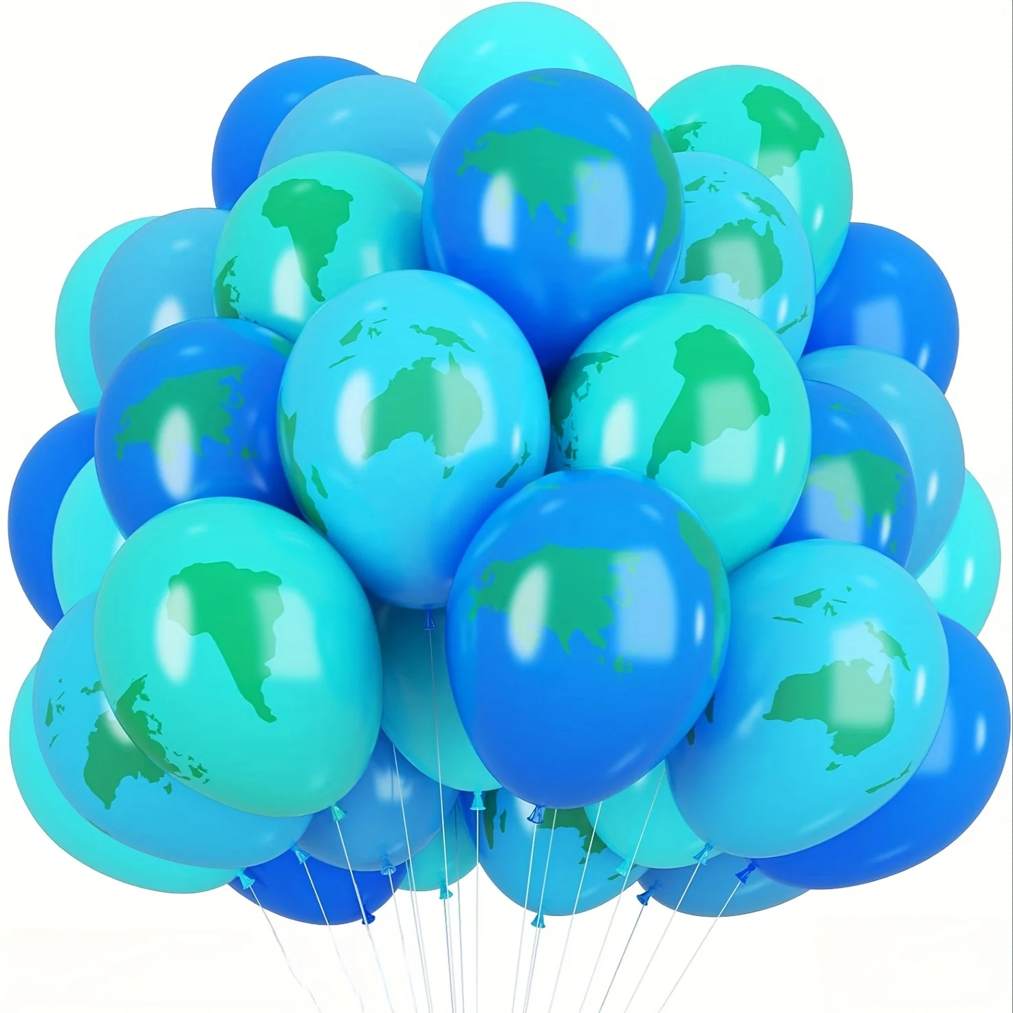 Globos de la Tierra de 12/30 Piezas, Globos Bicolor Azul y Verde, Globos de Látex con Mapa del Mundo Impreso, Ideales para Fiestas Temáticas de Viajes y Espacio
