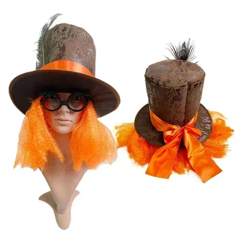 Orange Wigs Decor Top Hat for Adult/teenager Cosplay Mad Hatter Party Costume Cloth Cosplay Hat for Carnival Party