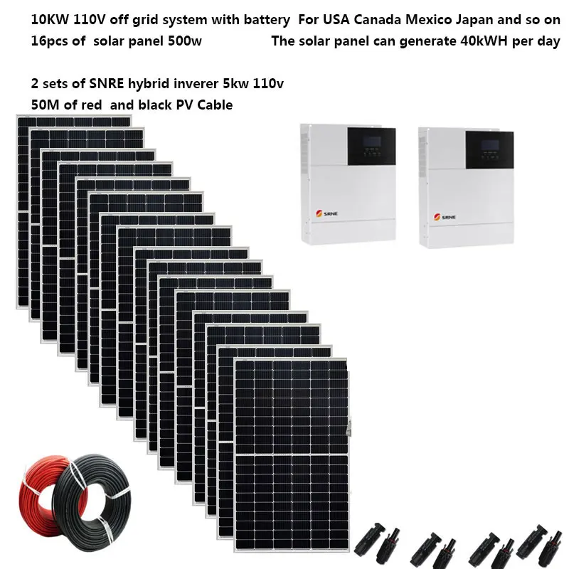 Solar Panel Kit Complete 10000W 10KW 220V 110V Battery Charger Off Grid Hybrid Inverter Home Villa Farm 8HP Heater Air Condition