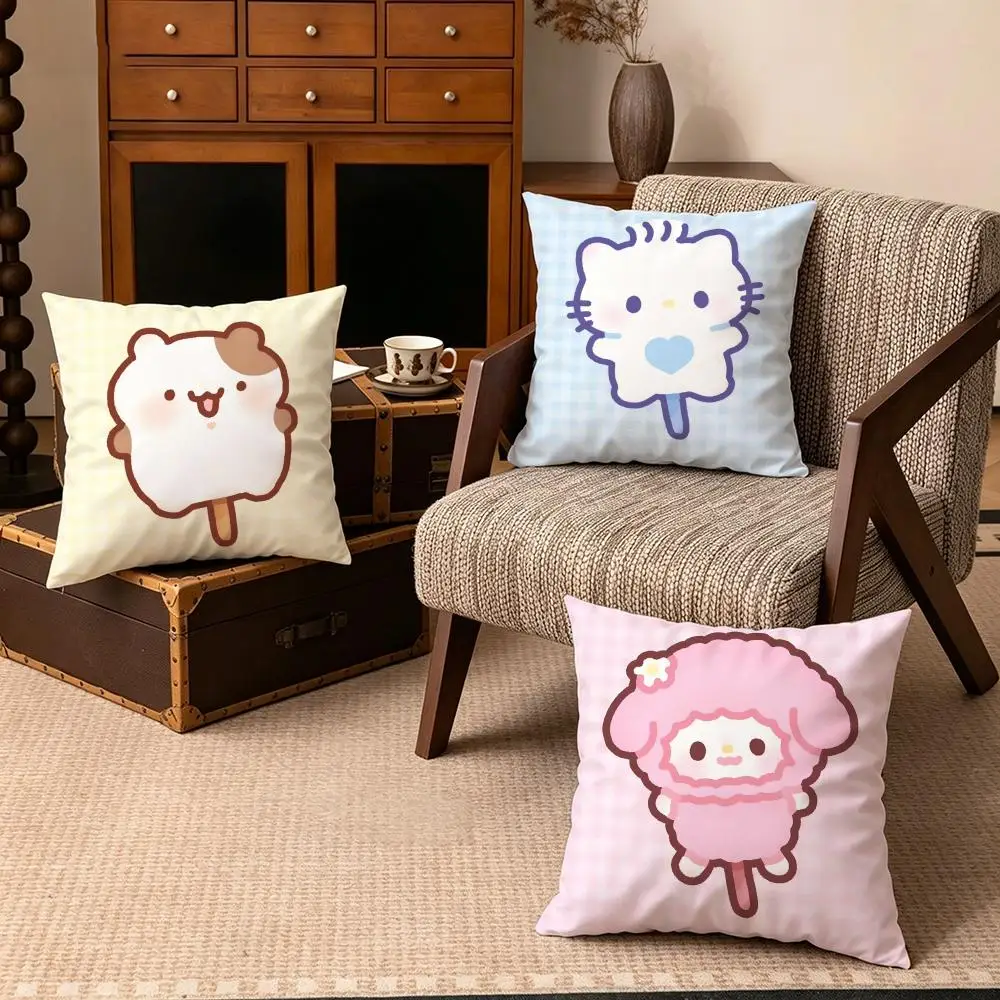 IP-Popsicle FriendsS Cushion Cover Soft Velvet Cushion Cover Set 4Pcs 50x50 45x45 Zipper Pillowcase for Home Decor