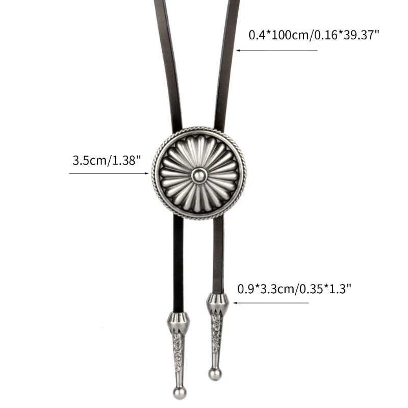 Western Bolo Tie Vintage Bolo Tie Round Bolo Tie Necklace Cowboy Leather Necktie Cowboy Tie Sweater Chain Necklace