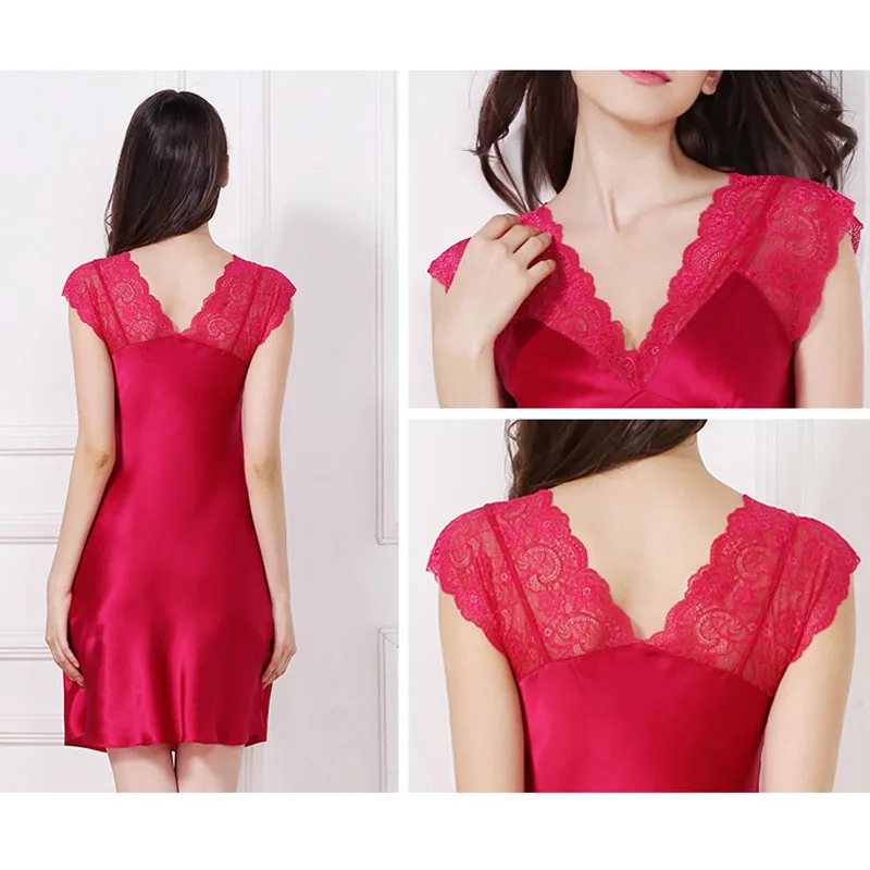 16 momme 100% genuine silk women nightdress nighty sexy red sleep dress Sleeveless pure silk nightgown sleepwear S3600